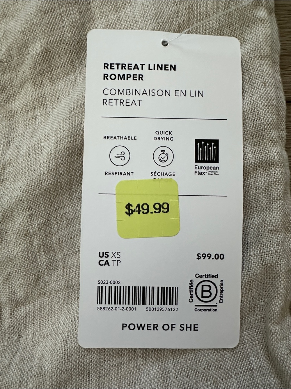 NWT Athleta Retreat Linen Romper - Picture 5 of 8
